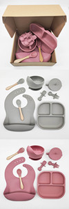 <b>Square</b> Shaped Silicone Toddler <b>Dinner</b> Plate <b>Set</b> Perfect for Baby Self Feeding Practice - Product Image 3
