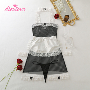 Dierlove - Conjunto <span class=keywords><strong>de</strong></span> Lencería Sexy <span class=keywords><strong>de</strong></span> Malla Transparente para <span class=keywords><strong>Mujer</strong></span>, Disfraz <span class=keywords><strong>de</strong></span> Sirvienta Francesa Traviesa, Uniforme <span class=keywords><strong>de</strong></span> Sirvienta con Delantal y Puños, Color Negro - Product Image 3