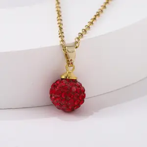 Hot 18K Vàng-Mạ Thép Không Gỉ Đồ Trang Sức Trái Cây Màu Đỏ Zircon Dâu Tây Tình Yêu Bóng Mặt Dây Chuyền Vòng Cổ Của Phụ Nữ Ngày Valentine