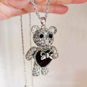 Collares de Cadena Larga con Colgante de Osito de Peluche con Corazón de Cristal Grande, Joyería de Acero Inoxidable Resistente al Agua y al Deslustre para Mujer - Product Image 2