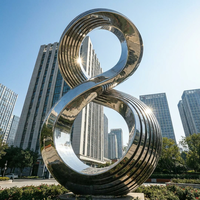 Sculpture Moderne d'Extérieur pour Jardin et Place Publique, en Acier Inoxydable Poli Miroir, Forme Infinie en 8, Grande Statue d'Art Métallique Abstrait