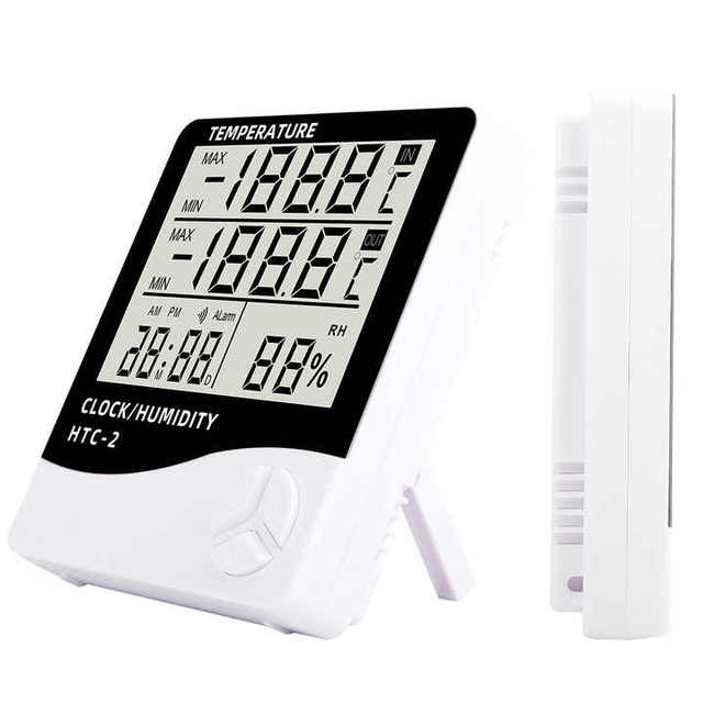 HTC2 Digital LCD Temperature Thermometer Humidity Hygrometer Meter Clock Probe