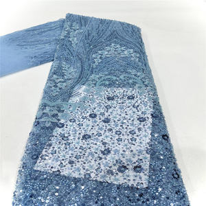 Hot Bán Sang Trọng <span class=keywords><strong>Sequin</strong></span> Bead Tulle Ren Thiết Kế Mới Phi Polyester Vải Ren Với Bead Thêu Cho Phụ Nữ - Product Image 3