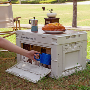 Folding <b>Storage</b> <b>Box</b> With Wooden Cover Rectangular Portable Outdoor <b>Camping</b> Case For Car Trunks And <b>Camping</b> - Product Image 3