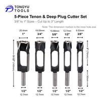 Ensemble de 5 forets pour tenons et goujons profonds de 3/8 à 1 pouce, tige de 1/2 pouce, outils de menuiserie pour goujons ronds en bois, fabrication de trous de fixation