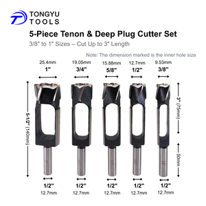 Bộ mũi khoan tạo lỗ chìm và chốt gỗ 5 chiếc, kích thước 3/8-1 inch, cán 1/2 inch, dụng cụ làm chốt gỗ cho đồ gỗ - Product Image 2