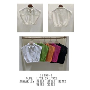 Blusa da donna con motivo ricamato e paillettes maniche corte taglie XS a 3XL tessuto raso e seta - Product Image 1