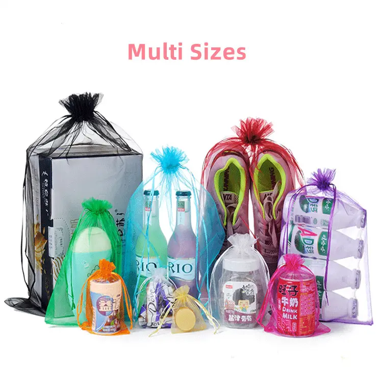 Multi-Colors Jewelry Drawstring Pouches Net Gift Goody Bags for Bathroom Soaps Makeup Samples Sheer Mesh Bag Custom Logo