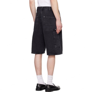Pantalones Cortos Cargo Personalizados de Gran Tamaño y Tejido Pesado con Acabado Stonewashed para Hombre, Jorts Negros con Remaches, Pantalones de Carpintero Rectos de Lona para Trabajo - Product Image 4