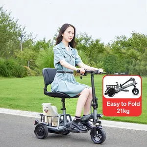 Skuter listrik lipat tiga roda dewasa, skuter listrik aluminium untuk orang tua dan pengguna cacat