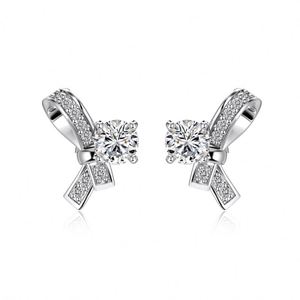 Dylam New Arrival Elegance Design <b>Fine</b> Jewelry Rhodium Plated 925 Silver 5A Cubic Zirconia Bow-knot <b>Stud</b> <b>Earrings</b> for Daily Wear - Product Image 1