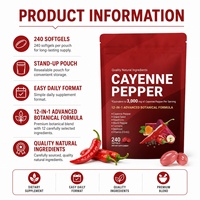 Gélules de piment de Cayenne à marque privée 3000mg Formule botanique Vitamines pour adultes Améliore la mémoire et le sommeil 240 gélules