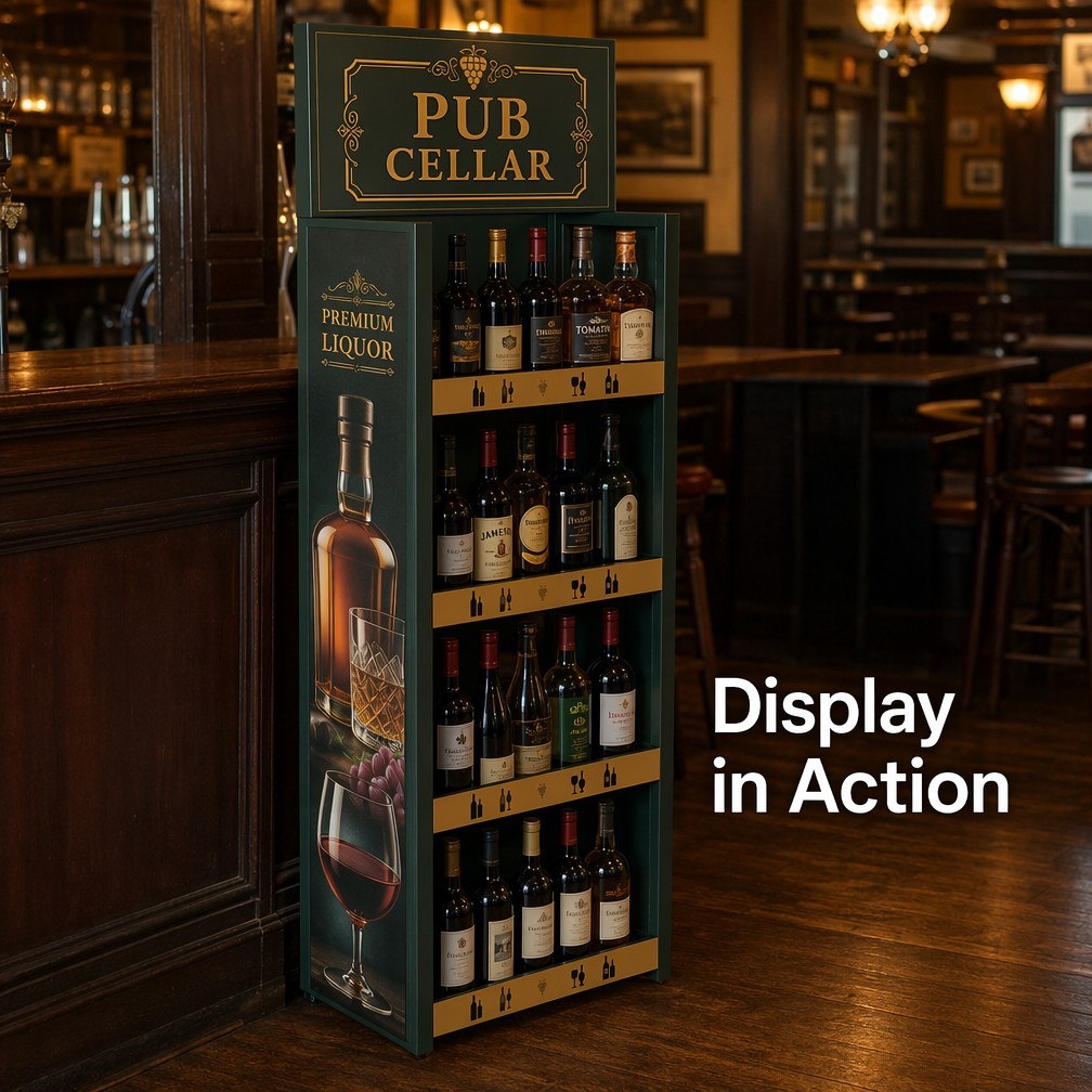 Apache Custom Wine Display Rack 48 Bottles 4-Tier Metal Liquor Merchandiser Knock Down Rotating Stand for Pub Bar Retail OEM — view 2