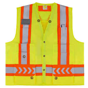 เสื้อกั๊กสะท้อนแสงสำหรับโรงงาน  พร้อมโลโก้  มาตรฐาน ANSI Class 1 EN 20471  ไซส์ S-4XL สำหรับงานรักษาความปลอดภัยและงานก่อสร้าง - Product Image 3