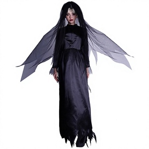 Costume de sorcière pour Halloween, fête costumée, <span class=keywords><strong>cosplay</strong></span>, tenue de scène, robe de mariée fantôme séduisante en gaze synthétique noire pour adultes - Product Image 1