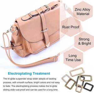 Hebillas rectangulares metálicas de aleación de zinc, ajustadores deslizantes para correas y cintas. - Product Image 4