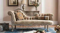 Chaise longue classique en cuir antique, sculptée à la main, en bois massif, capitonnée, style provincial français, mobilier de luxe pour villa