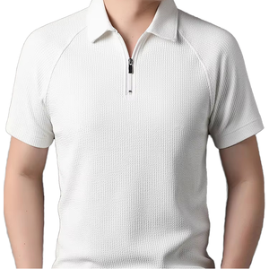 เสื้อเชิ้ตผู้ชายสไตล์ใหม่ ผ้าโพลีเอสเตอร์/คอตตอน ทรงเข้ารูป ทอเรียบ คอปกถัก ปักโลโก้ด้านหน้า แขนสั้น แห้งเร็ว สวมใส่สบาย - Product Image 2