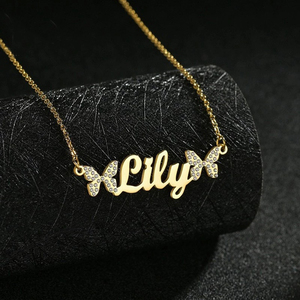 Custom <strong>Name</strong> Jewelry Gold Plated Stainless Steel Full Crystal Double Butterfly L;etters Pendant Necklace Gift <strong>for</strong> Women <strong>Girls</strong> - Product Image 3
