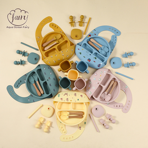 Ensemble de vaisselle pour enfants en silicone sans BPA, vente en gros OEM ODM, bol à forte succion, <span class=keywords><strong>assiette</strong></span>, bavoir, tasse, accessoires d'alimentation pour bébé écologiques - Product Image 3