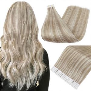 Extensions de cheveux humains Remy à bandes adhésives invisibles, <span class=keywords><strong>blond</strong></span> cendré avec mèches <span class=keywords><strong>blond</strong></span> <span class=keywords><strong>platine</strong></span> - Product Image 1