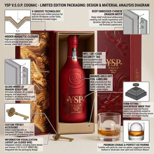 Boîte de présentation de luxe personnalisée pour spiritueux, boîte cadeau rigide rouge avec dragon en relief doré 3D pour l'emballage du <span class=keywords><strong>cognac</strong></span>, du whisky et des spiritueux - Product Image 2