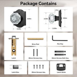 Calzibeno Crystal Door Knob Black Glass Zinc Traditional Design Interior Door <b>Handle</b> with <b>Lock</b> Privacy Function - Product Image 6