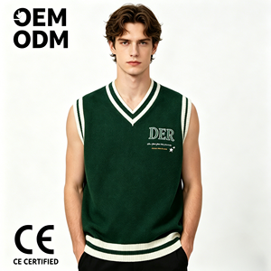 Gilet pull <span class=keywords><strong>sans</strong></span> manches en tricot jacquard personnalisé avec logo pour <span class=keywords><strong>homme</strong></span>, col en V, idéal pour l'école - Product Image 1