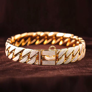 316L स्टेनलेस स्टील लक्जरी कस्टम सोने की हीरे की क्यूबा पिटबुल बुलडॉग कुत्ते की चेन हार के लिए बड़ा कुत्ता कॉलर - Product Image 1