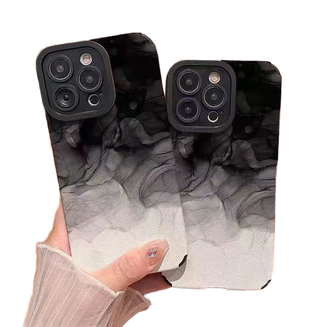 Black White Gradual Ink Painting Printing Soft TPU Mobile Phone Cover Case for Iphone 8 X Xr Xs 11 12 13 14 15 16 17 18 Pro Max