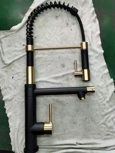 Grifo de cocina de lujo preenjuague, grifo de arco alto, montado en cubierta de fregadero, resorte extraíble, boquilla, llenado de olla, oro cepillado, negro - Product Image 6
