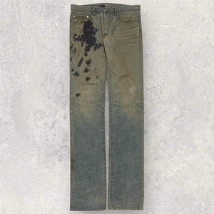 <span class=keywords><strong>Jean</strong></span> slim évasé 2026 12oz Mud Mineral Wash Black Ink Splatter Natural Whisker pour homme, style grunge streetwear - Product Image 1