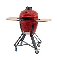 Barbecue au charbon de bois en céramique Kamado de 18 pouces, barbecue rond pour la cuisson en plein air avec tables latérales en bambou