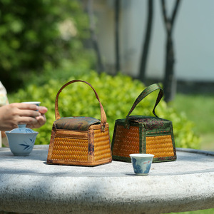 Chinese Handmade Bamboo Woven Tea Storage Bag Rectangle Travel Portable With Protection Feature Guizhou Origin - Product Image 1