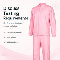 Ensemble de vêtements de travail antistatiques avec veste à capuche et pantalon, tissu quadrillé 110 GSM 5x5 mm, rose et blanc, couleurs personnalisées pour la production alimentaire