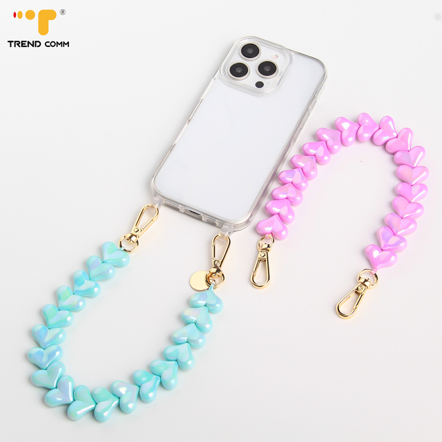 Custom Laser Engraved Heart & Marble Phone Strap Luxury Phone Case Accessory with Beaded Chain Corporate Gift for iPhone Samsung