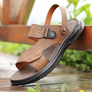 รองเท้าแตะผู้ชายหนังนิ่มพื้นกันลื่นรองเท้าชายหาดลำลองกลางแจ้งสีเทาสีน้ำตาลแบบสวมผู้ใหญ่ขนาด 40-45 - Product Image 2