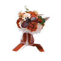 Set Bunga Pernikahan Warna Karamel, Buket Pengantin, Corsage, Bunga Pergelangan Tangan, Set Bunga Buatan untuk Pengiring Pengantin, Rangkaian Bunga Pernikahan