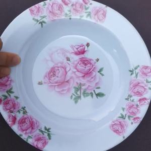 Assiette de Dîner Ronde en Mélaminé Élégante et Abordable de 20 cm, Motif Fleur Rouge, Plat en Plastique pour Soupe Chaude de Restaurant - Product Image 6