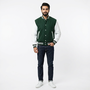 Customizable <b>Men's</b> <b>Baseball</b> Varsity <b>Jackets</b> with Stand Collar Front Logo 100% Cotton Embroidery Patch - Product Image 1