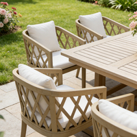 Ensemble de salle à manger d'extérieur en teck moderne de luxe, durable, imperméable et résistant aux UV, table et chaises pour jardin, chambre, hôtel