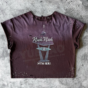 T-Shirt personalizzata con stampa <span class=keywords><strong>di</strong></span> <span class=keywords><strong>pittura</strong></span> a t-Shirt con strass a manica corta smussata sbiadita - Product Image 3