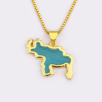 Collier personnalisé en cuivre plaqué or 18 carats avec émail multicolore, cœur imitation perle et carte du Venezuela, chaîne maille gourmette, cadeau