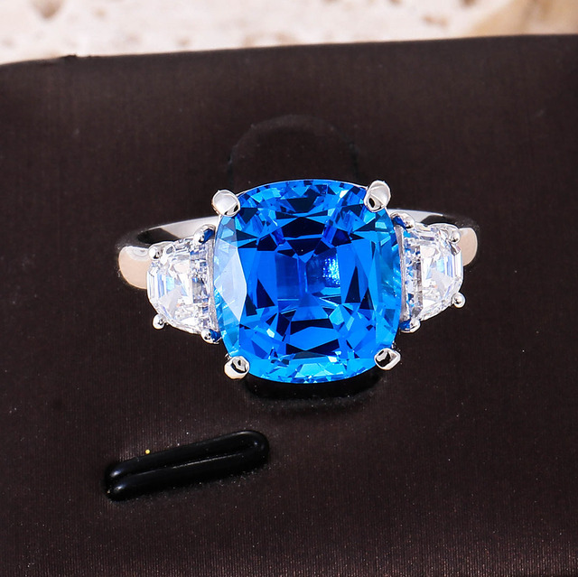 3 Stone Ring Platinum 950 Cushion Cut Lab Sapphire Ring Large 12*11 7Carat Lab Grown Sapphire Wedding Ring for Men Women