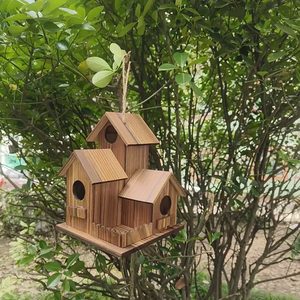 Ahşap otomatik kuş besleyici 3 delik ahşap yuvalama kutusu katı ahşap yuva yetiştiriciliği Birdhouse açık ahşap asılı kuş besleyici - Product Image 4