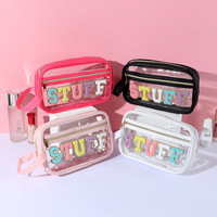 Trousse de maquillage avec pinceaux en PVC transparent et imperméable à l'eau, trousse de toilette avec lettres en chenille, trousse de toilette avec LOGO personnalisé pour le bricolage