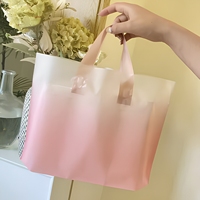 Sac en plastique transparent pour emporter, avec poignée solide, imprimé avec un logo personnalisé, rose et blanc, pour les courses
