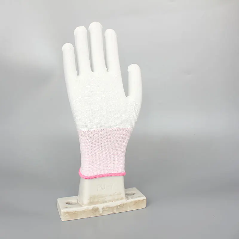 Hot bán Trắng Lint miễn phí đan polyester nylon an toàn lắp ráp tay chống trượt PU nylon làm việc găng tay cho công nghiệp