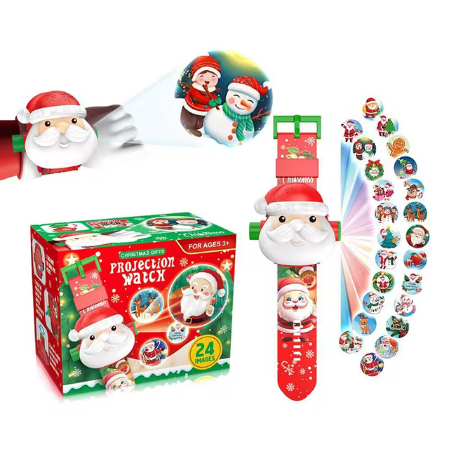 Wholesale Custom logo Christmas Theme Print Slides Kid Mini Flashlight Projector Watch Toys for Girls and Boys with 24pcs Images