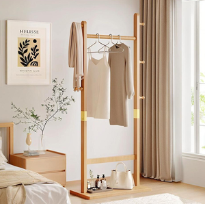 Quần áo mũ giá tiết kiệm không gian mục đích kép rắn gỗ quần áo đứng đơn giản lưu trữ kệ thời trang tùy chỉnh - Product Image 3